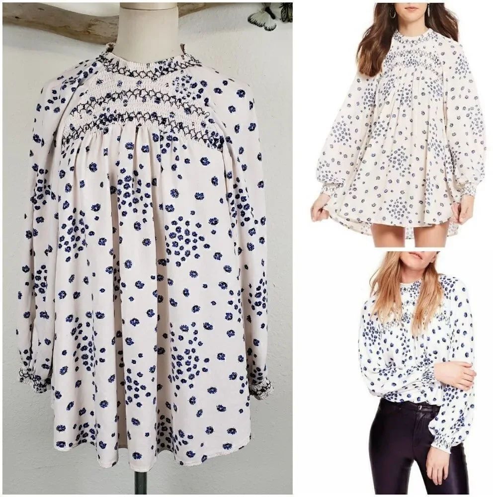 Free people flowers in her hair ivory and blue